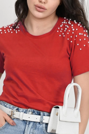Tricou dama bumbac cu perle 1131-23