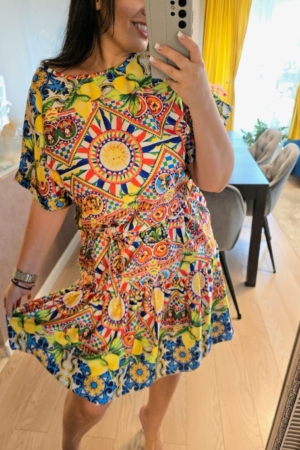 Set bluza si fusta din satin cu imprimeu