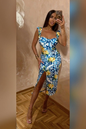 Rochie elastica cu cupe Ania imprimeu Portofino