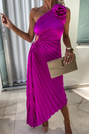 Rochie plisata cu crapatura si aplicatie Lovely