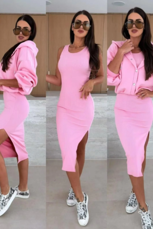 Set rochie si hanorac oversize cu gluga IT9102