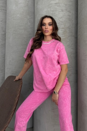 Set pantaloni si tricou cu colier de pietre EM367